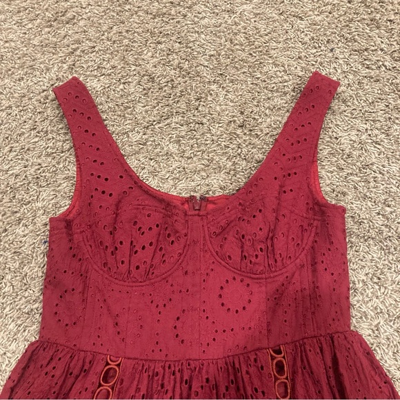 ASOS Maroon Eyelet full length Size 10 elegant formal Dress Lined Zip Closure - Picture 3 of 14